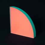 Rachel Strum - epoxy neon sculpture of a quarter round panel - orange and Turkish green.