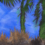 close up of palm trees on a dark blue background