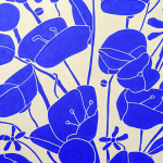 Painting of blue flowers in a vase on a white background by Sebastian Curi