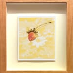 painting of a strawberry on a yellow floral background