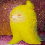 Painting of a figure that is in the shape of a yellow banana