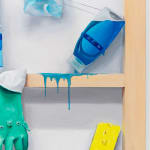 detail image of gloves and cleaning sprays
