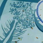 detail of Natalia Juncadella painting of blue pool with shadows cast over it