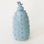 Jen Dwyer porcelain sculpture of stylized light blue cactus