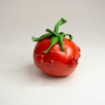 Stephen Morris "Tomato" ceramic sculpture of realistic tomato with pig-like facial features