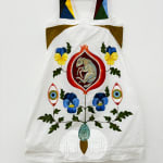 Lou Benesch - painting of folk art flower and lamb on antique nightgown