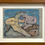 sketch of two men with their heads together and the sun between them