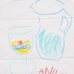 sketch of a pitcher and a full glass on hotel stationary