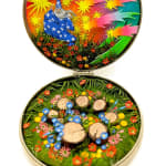 hand-cut watercolor collage in antique cosmetic compact by Shannon Taylor