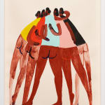 work on paper by Jeffrey Cheung depicting five figures, nude from the waist down, embracing