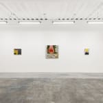 Installation view of Angela Burson's exhibition "Close Encounters" at Hashimoto Contemporary San Francisco depicting (from left to right): "The Palm Reader," "Parade," and "Dale"