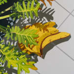 Natalia Juncadella painting of white tiles, green plant and bananas