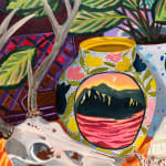 Anna Valdez - colorful oil painting with plants and animal skull