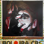 artwork depicting a face with ink splattered across it set against a dark background by Brett Amory