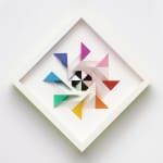 wooden geometric wall sculpture by Sean newport - rainbow