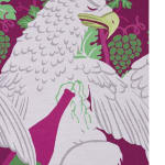 Detail of Oona Brangam-Snell hand-woven embroidery of eagles, grapes, and figures climbing