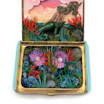 hand-cut watercolor collage in antique cosmetic compact by Shannon Taylor