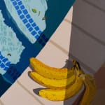 Natalia Juncadella painting of pool steps, shadows and bananas