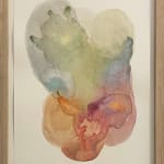 Rainbow colored abstract watercolor painting in wooden frame