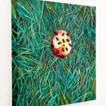 N Dyer painting of detailed grass with apple, a bit has been taken out of it and ants crawl on it