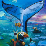 Dulk panel 2 of triptych of whale fin with puffins, skull and polar bears