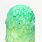 Dan Lam slime sculpture with gradient of green, red, and blue