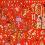 Painting by Mu Pan of creatures, animals and human hybrids eating, sleeping, killing, flying and climbing