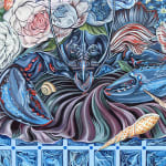 Sabrina Bockler painting of feast on table piled up - lobsters, florals, melons, etc
