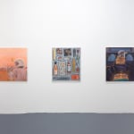 Installation photo of artwork on a white wall next to other paintings