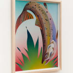 painting of a trout splashing into water by casey gray