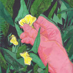drawing of hand holding yellow flower