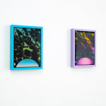 two Rachel Strum paintings on wall
