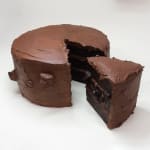 Stephen Morrison sculture of chocolate cake with dog face and slice of cake with dog face