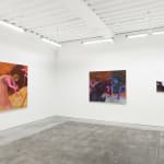 Installation view of artist Genevieve Cohn's exhibition "In Defense of Tenderness," at Hashimoto Contemporary, San Francisco. From left to right: "Rituals of Return," "Notes from the Periphery," and "Each Stone a Promise."
