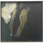 Painting of a woman putting her hands onto the chest of someone wearing a suit