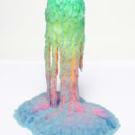 Dan Lam slime sculpture with gradient of green, red, and blue
