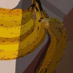 detail of Natalia Juncadella painting of pool steps, shadows and bananas