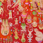 detail of a group of small creatures surrounding the head by Mu Pan