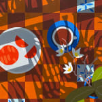 Natalia Juncadella painting of oranges, flowers and coffee on orange background