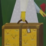 painting of a woman holding a rose and briefcase by Angela Burson