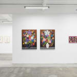 Install image of Sweet Bountiful Life. From left to right is "Still Life with Flowers (49)", "Still Life with Flowers (51)", and "Salt & Chocolates."