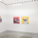 Installation view of a gallery wall with various artworks installed in a salon-style at Hashimoto Contemporary San Francisco