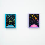 two paintings by Rachel Strum on wall