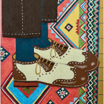 James Eddy painting of shoes on a colorful rug