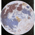 painting of moon in the night sky with live, laugh, love on it