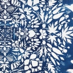 Detail of Hillary Waters Fayle cyanotype - blue with leaves