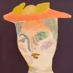 semi-abstracted painting of woman's face / wearing hat