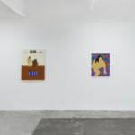 installation of Gina M. Contreras exhibition - white wall with two paintings of nude female figures. From left to right: "A True Friend Desires Our Good," and "Almost There, Just Not Here."