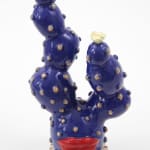 Jen Dwyer sculpture - blue cactus plant with large red lips on bottom