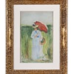 Camille Pissarro, Jeune Femme À l'Ombrelle, circa 1877, Pastel sur papier bleu-gris clair